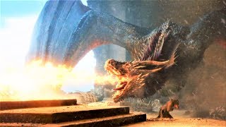 Drogon's Mourns and destroys Iron Throne and Takes her Mother along with Him Sce