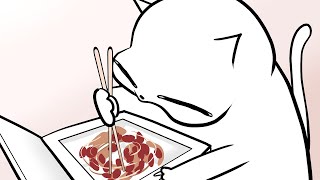 Gluttony Cat Eats Natto Spaghetti / Mukbang Animation ASMR