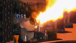 Flame Throwing Bartender (Barman). Incredible Fire Bartending!