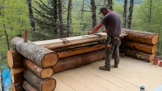 Man Builds Amazing LOG HOUSE on STEEP MOUNTAIN | Start to Finish @Wood_Wolf