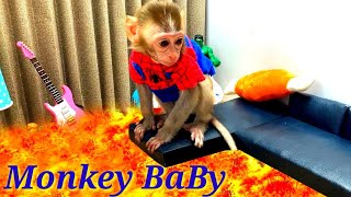 Monkey Baby MIMI cooking & eats egg and go out play with Puppy eat Kinder Joy Egg | Happy Home
