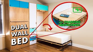 How To Build A DUAL Murphy Bed with HIDDEN CHARGING Nightstand