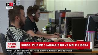 SURSE: MAI PUȚINE ZILE LIBERE PENTRU BUGETARI. 3 IANUARIE, ZI LUCRĂTOARE_Știri B1TV_29 dec. 2024