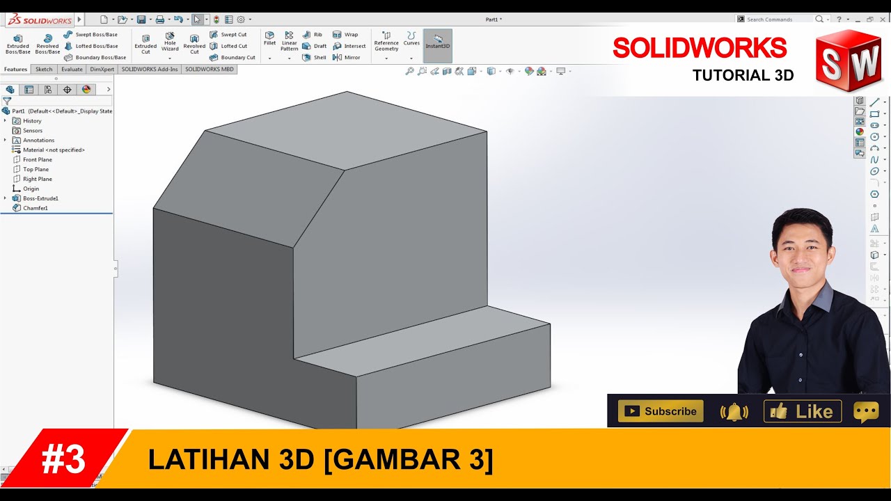 SOLIDWORKS | #3 LATIHAN DASAR 3D [GAMBAR 3] - YouTube