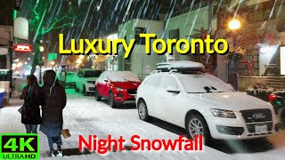 【4K】FIRST BIG SNOWFALL IN 2025 | SNOW NIGHT AMBIENCE | YORKVILLE TORONTO SNOWFALL WALK