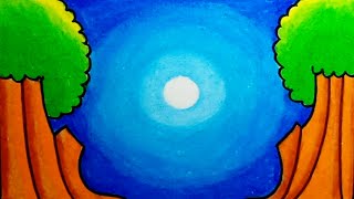 How To Draw Moonlight Scenery With Oil Pastels Easy |Drawing Moonlight Easy Scenery