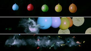 Arrow explodes balloons filled with flour in slow motion 🏹🎈