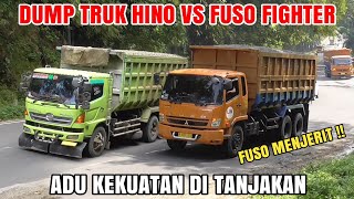 Adu Kekuatan Dump Truk HINO VS FUSO FIGHTER Full Muatan Ditanjakan Batununggul, Fuso Menjerit