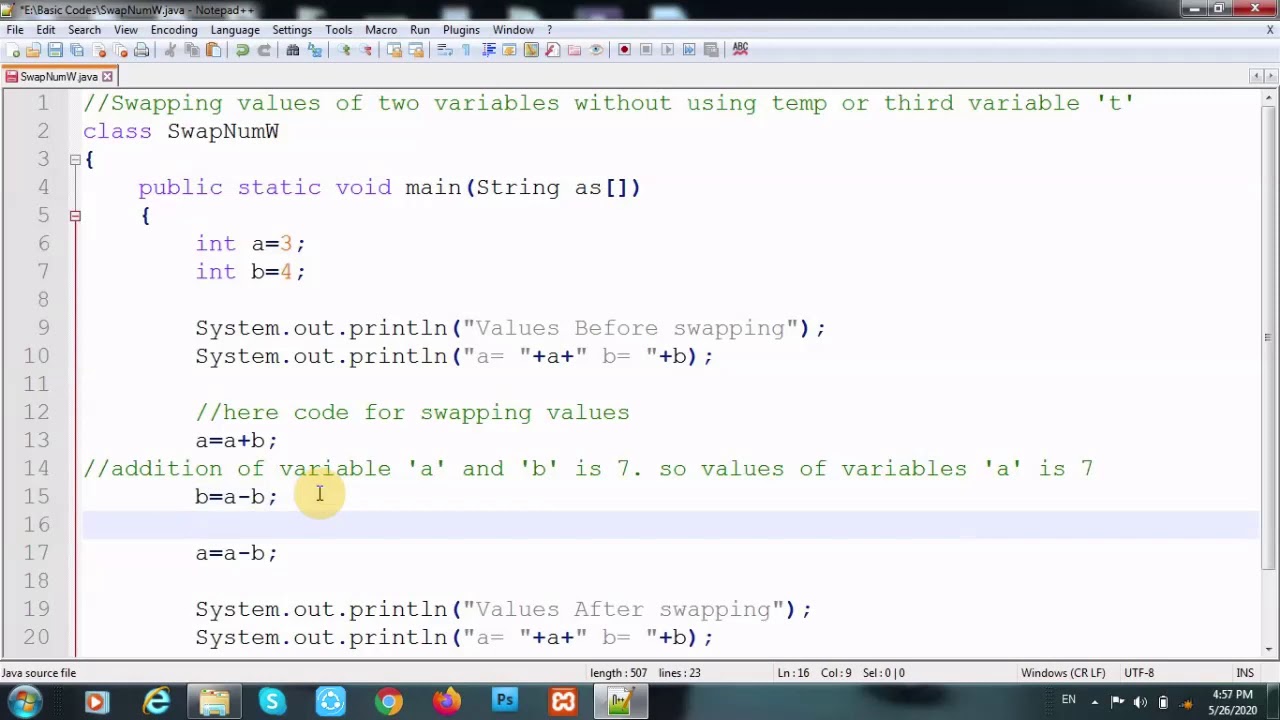 Swapping Values Of Two Variable Without Using Third/Temp Variable In ...