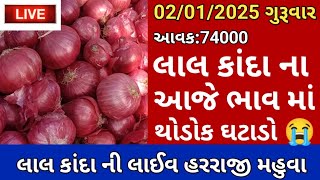 Aaj na bajar bhav mahuva onion rate 02/01/2025 ડુંગળી ના ભાવ માં મોટો ઘટાડો 😭😭 #apmc #bajarbhav