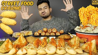 STREET FOOD CRAVING SPICY PANI PURI, PYAJ KACHORI, CHOWMEIN, SAMOSAS, MOMO, CORN DOG, SPRING ROLL