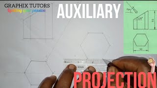 Auxiliary projection of an hexagonal prism problem in technical engineering drawing problem 2