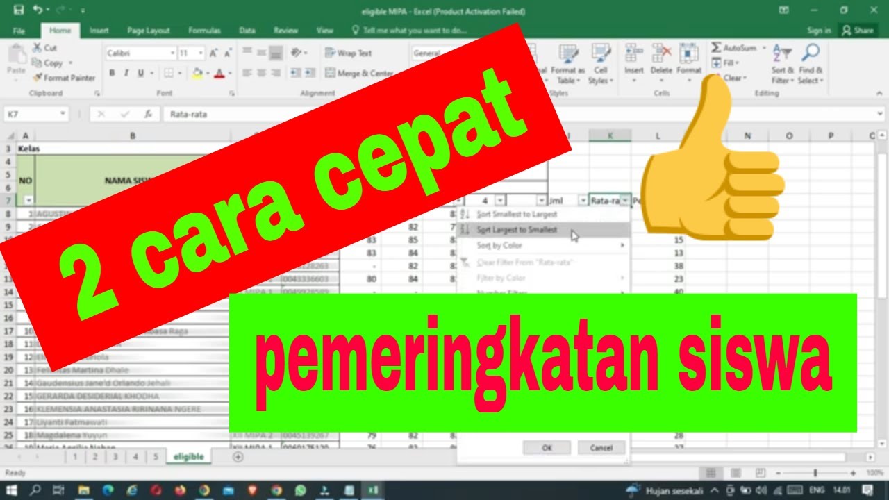 2 Cara Cepat Membuat Pemeringkatan Siswa Di Data Excel - YouTube