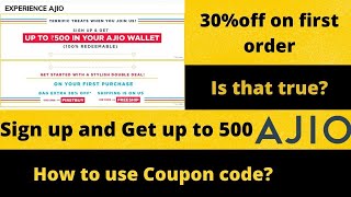 AJIO Sign up offer 500  | 30%off on your First order on AJIO,com | How to use Coupon code FIRSTBUY