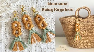 DIY | Macrame Daisy Keychain | Bag Charm | Easy Tutorial | マクラメキーホルダー| 手作りキーホルダー