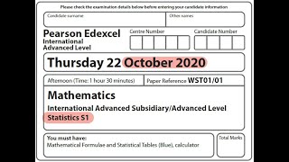 Edexcel IAL Maths - S1 - October 2020