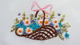 Hand Embroidery: Basket with wildflowers