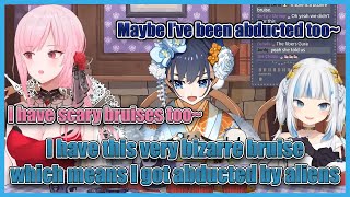 Gura has a bizarre bruise which means she got abducted by aliens [Gura x Kronii x Calli]