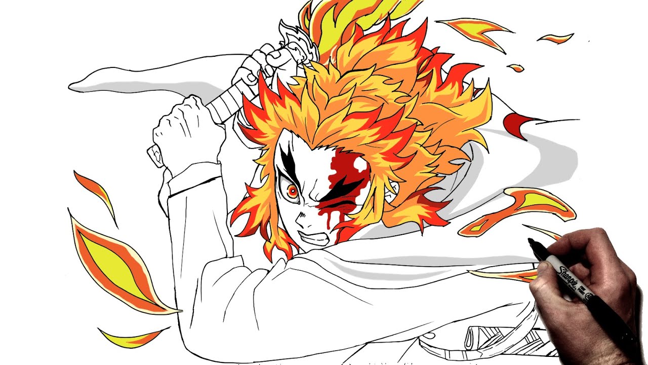 How To Draw Rengoku | Step By Step | Demon Slayer : Mugen Train - YouTube