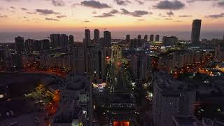 Night Ashdod. Israel. 4k. Drone. Mavic