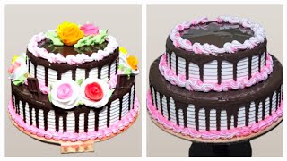 2 kg chocolate cake decoration | Easy 2 tier cake decoration ideas for beginners