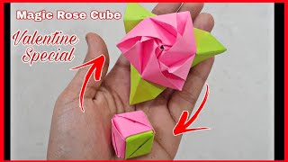 How to make a paper magic rose cube | Paper flower origami | cube transforming into flower valentine