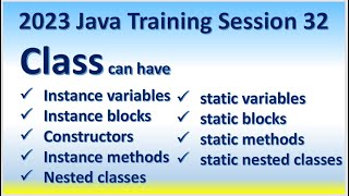 2023 Java Training Session 32 | Class - Instance variable, block, Constructor, method, Nested class