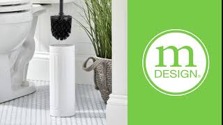 Modern Steel Toilet Bowl Brush Holder for Bathroom in White - mDesign