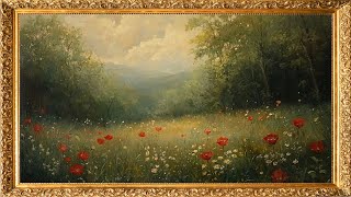 Vintage TV Art: Stunning Oil Painting of a Meadow with Poppies | Gold Framed TV Art | 4K Wall Art