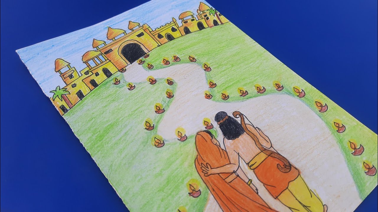 Diwali Drawing Easy | Ayodhya Shri Ram Mandir Drawing On Diwali ...