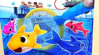 Baby Shark Family is in Danger! Rescue the Baby Shark with a Landing Net! #PinkyPopTOY