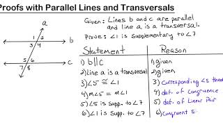 Geometry - Proofs with Parallel Lines and Transversals
