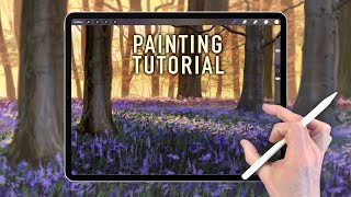 IPAD PAINTING TUTORIAL - Spring woodland landscape in Procreate