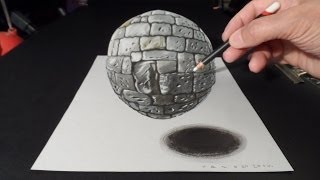 How to Draw 3D Stone Ball - Drawing 3D Sphere - 3D Trick Art
