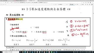 國三理化上課堂6：1-5 等加速運動與自由落體(1)—等加速度運動公式