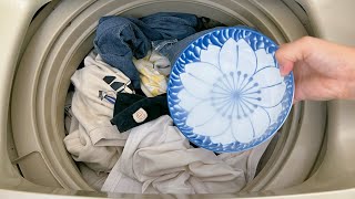 Pour a bowl in the washing machine, it's really great to do laundry,