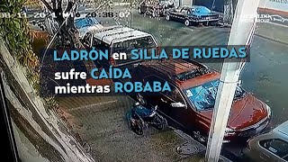 LADRON en silla de ruedas SUFRE caída mientras robaba