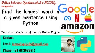 11. Find the Longest Word in a Given Sentence using Python