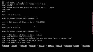Program to Find Area of a Circle | Area = pie * r * r | GW BASIC Programming Tutorial