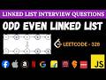 Odd Even Linked List - Leetcode 328 | JavaScript Two‑Pointer In‑Place Solution