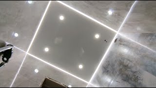 installation of a glossy stretch ceiling with a floating ceiling effect \u0026 LED lighting the perimeter