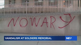 Vandal paints ‘No War’ on Soldiers Memorial in downtown St. Louis