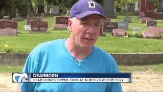 Headstones tipped over at Northview Cemetery