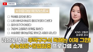 [KNS 고등관 겨울방학 특강] 아직도 감으로 독해를 하고 있다면 이젠 문법으로 정확한 해석을 해보자! 수능입문+문법집중 프로그램 소개 |  김성영 선생님