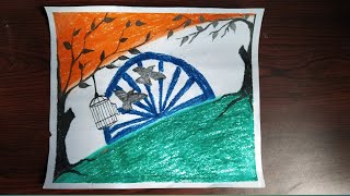 Independence Day Drawing With Oil Pastel | 15 August Drawing For Beginners with oil Pastel