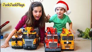 Pretend Play Fishing with Crane Trucks! Bruder Toys Holiday Edition | JackJackPlays