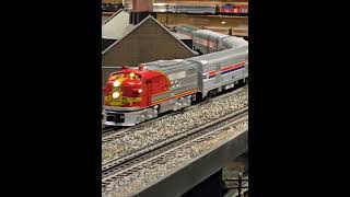 Lionel Santa Fe FT #159 pulling a short business passenger train, Corner Field Model Railroad Museum