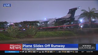 Private jet skids off runway at Hawthorne Airport