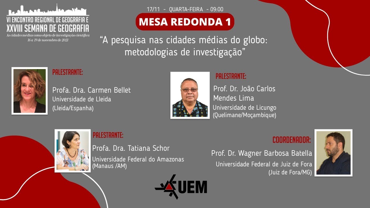 Mesa Redonda 1: “A Pesquisa Nas Cidades Médias Do Globo: Metodologias ...