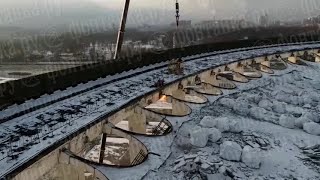 Dramatic video shows Russia stadium collapse with worker on roof